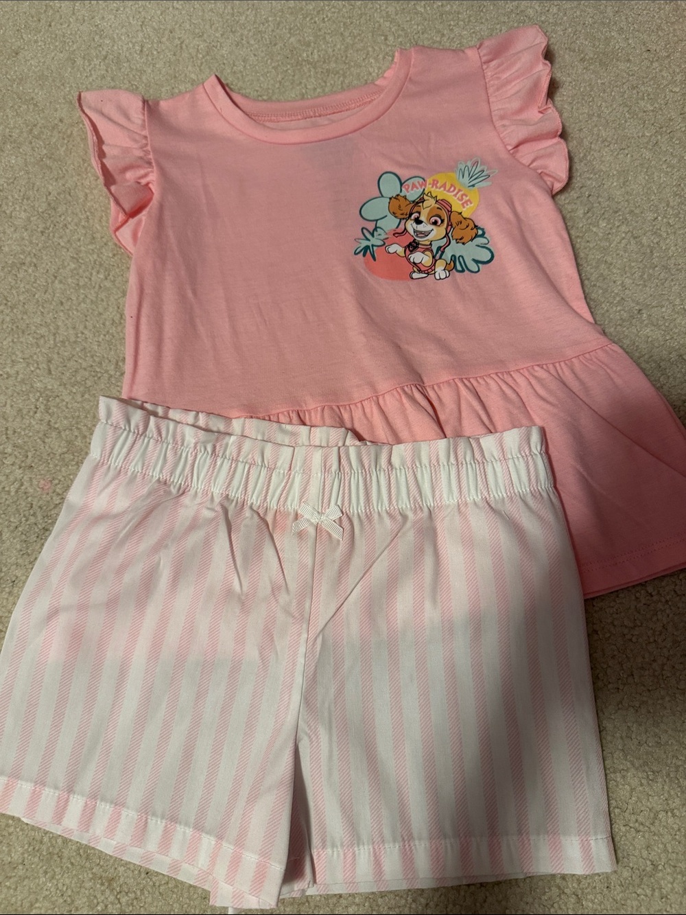 Nickelodeon Paw Patrol Pink Ruffle Sleeve Top and Striped Shorts Set